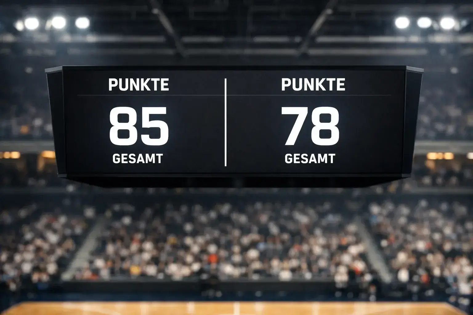 Anzeigetafel zeigt den Spielstand w&auml;hrend eines Basketball-Spiels