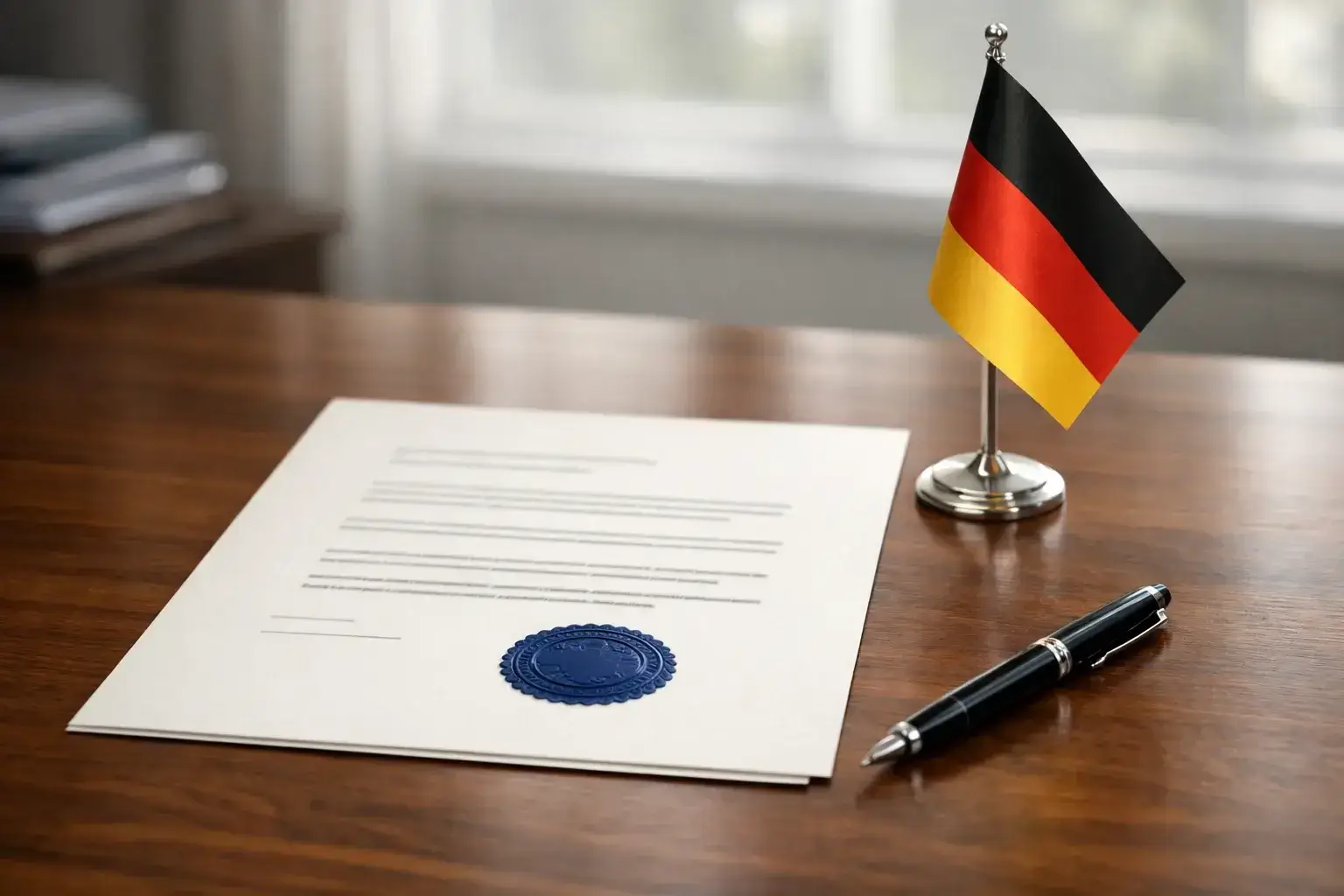 Deutsche Flagge neben einem Dokument mit Sportwettenregulierung