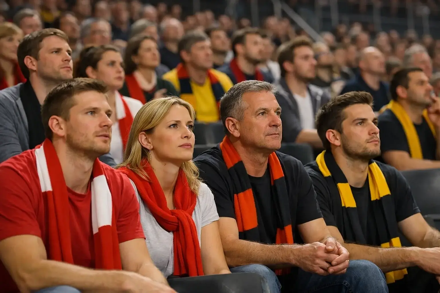 Zuschauer verfolgen ein Basketball-Spiel in der Arena