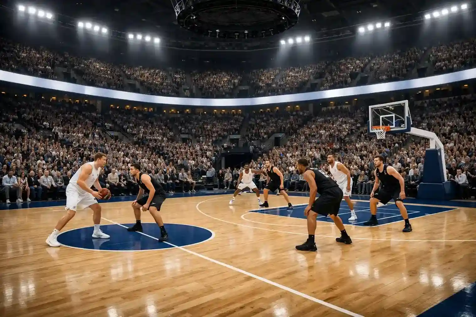 Basketball-Spiel in einer deutschen Arena mit begeisterten Fans