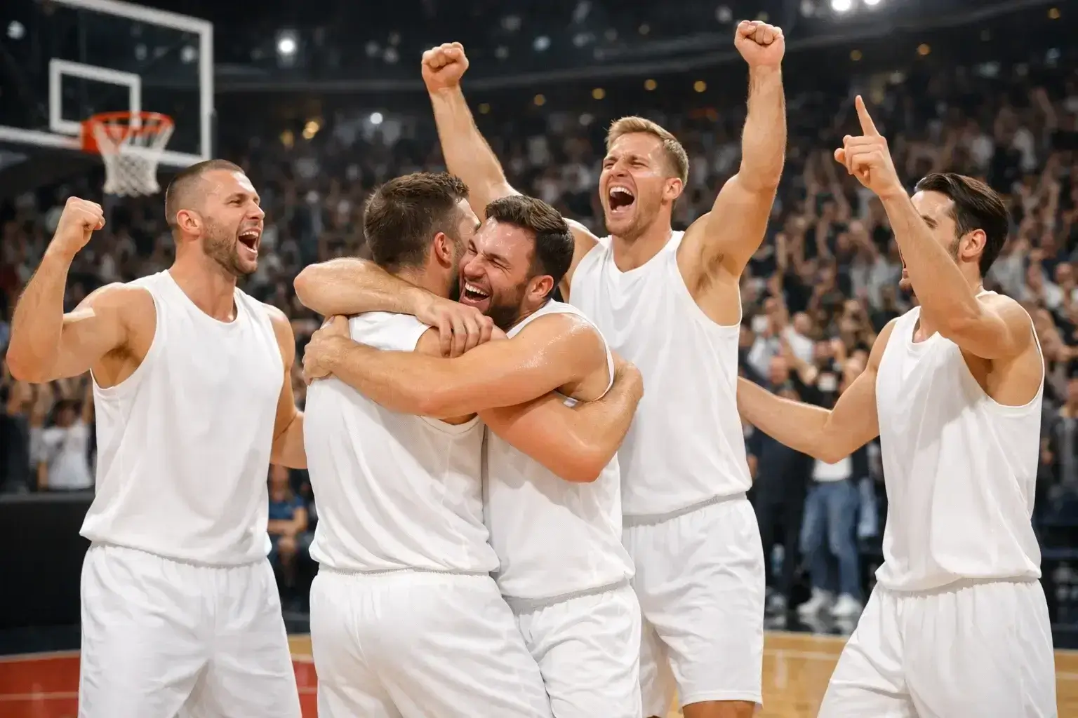 Real Madrid Basketball-Spieler beim Jubel nach einem Sieg