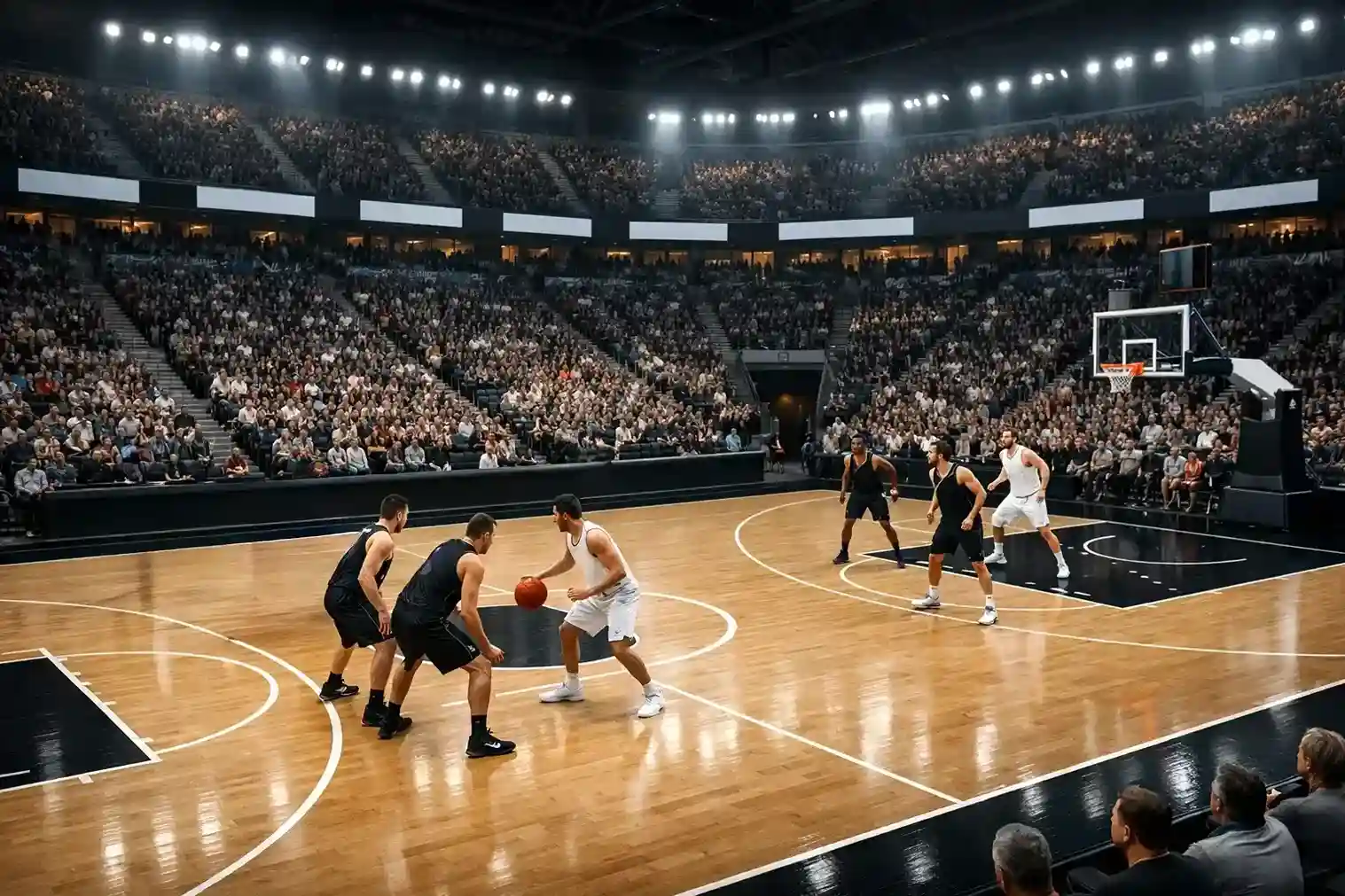 EuroLeague Basketball-Spiel in einer europäischen Arena