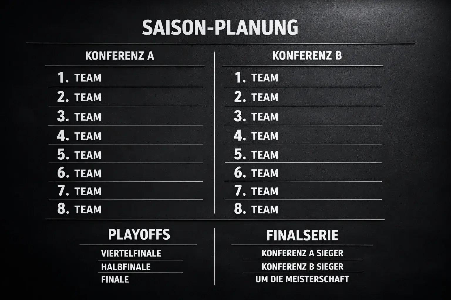 NBA-Spielplan mit Eastern und Western Conference Teams auf einer &Uuml;bersichtstafel